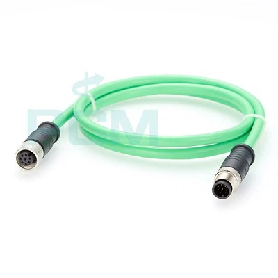 Árnyékolt M12 zsinórkészlet, dugasz-aljzat, egyenes 8 tűs Ethernet hosszabbító kábel